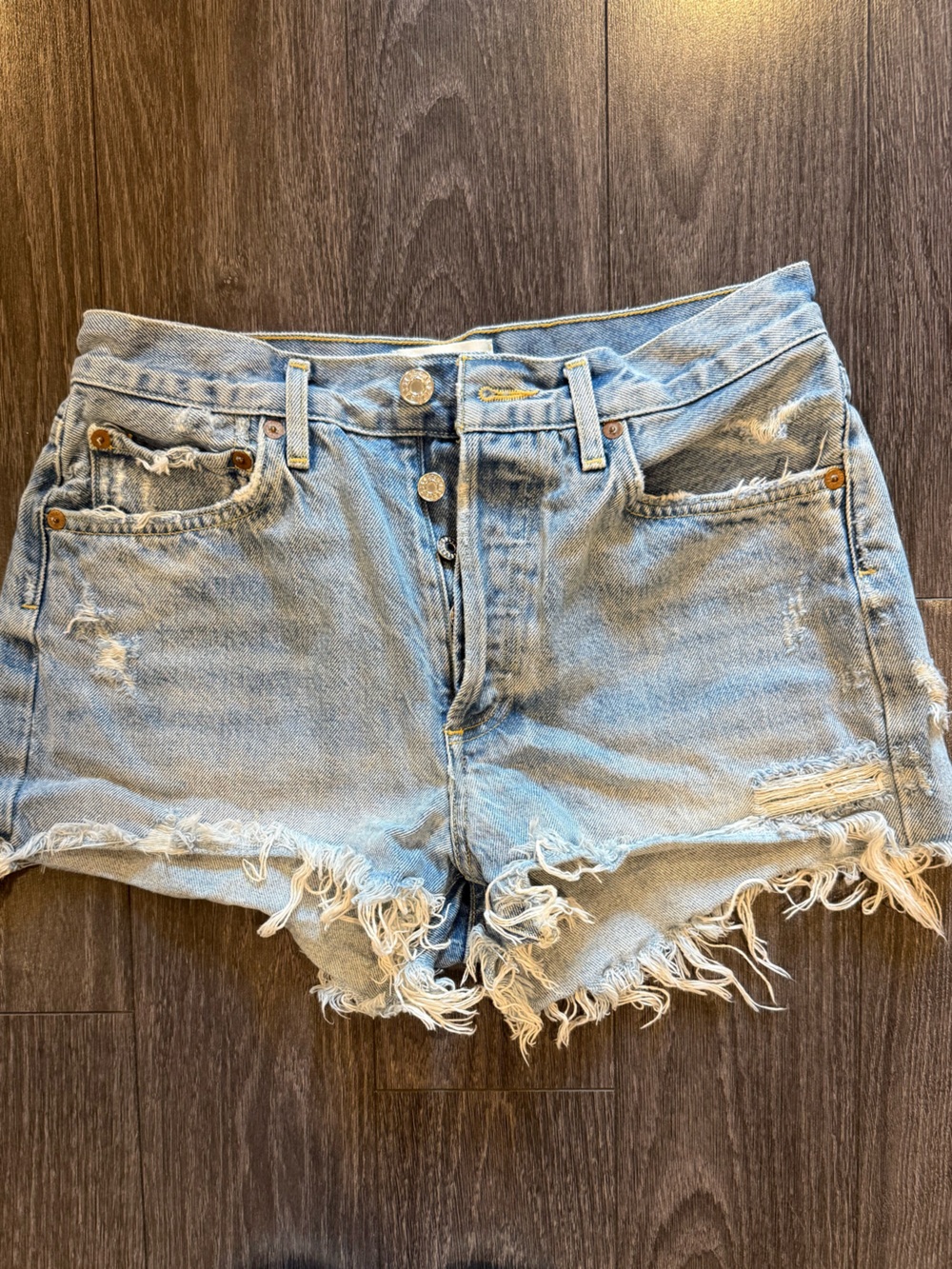 AGOLDE Light Blue Distressed Denim Cutoff Shorts